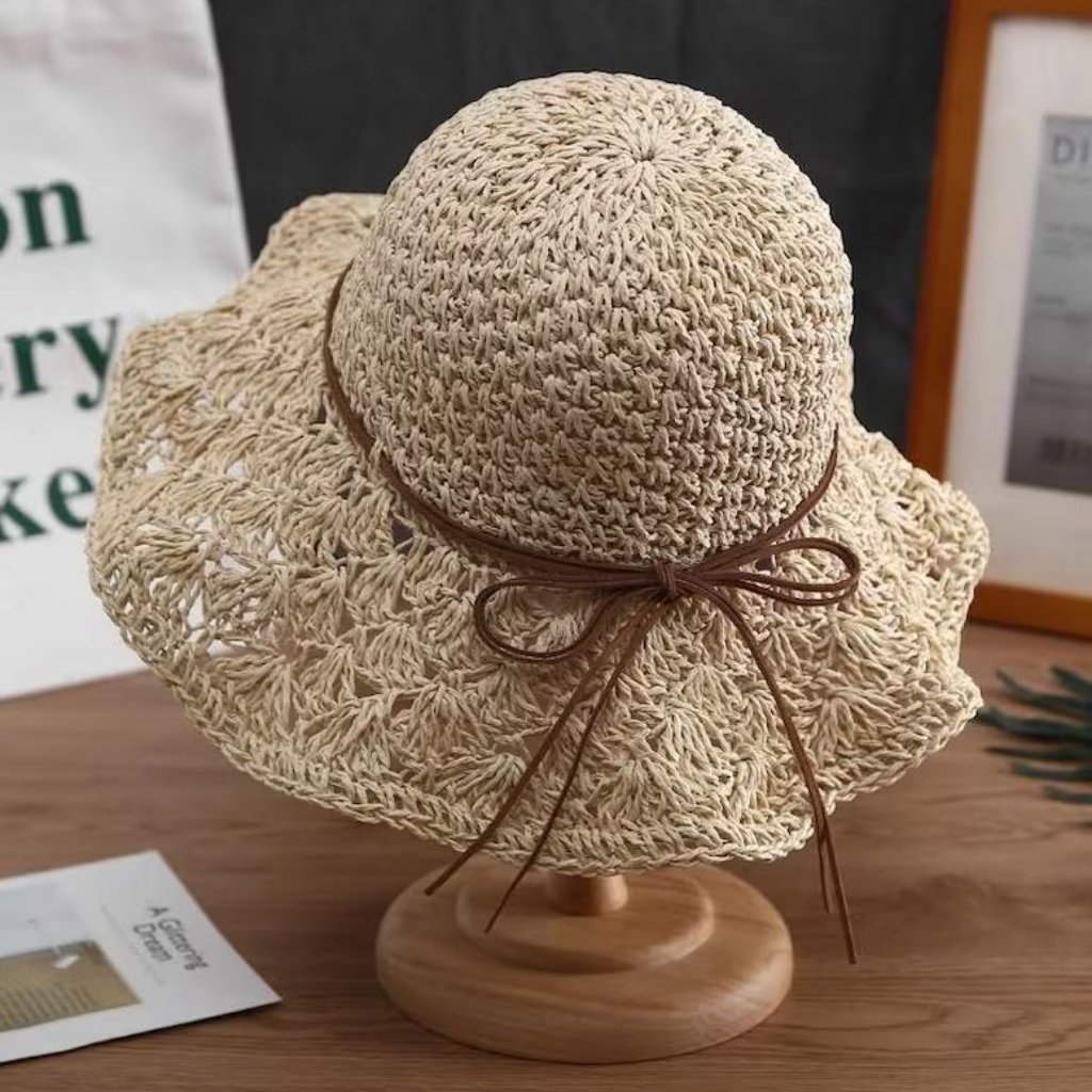 Women's Sun Hat, Hand-Made Summer Fedora, Wide Brim High-Grade Straw Hat